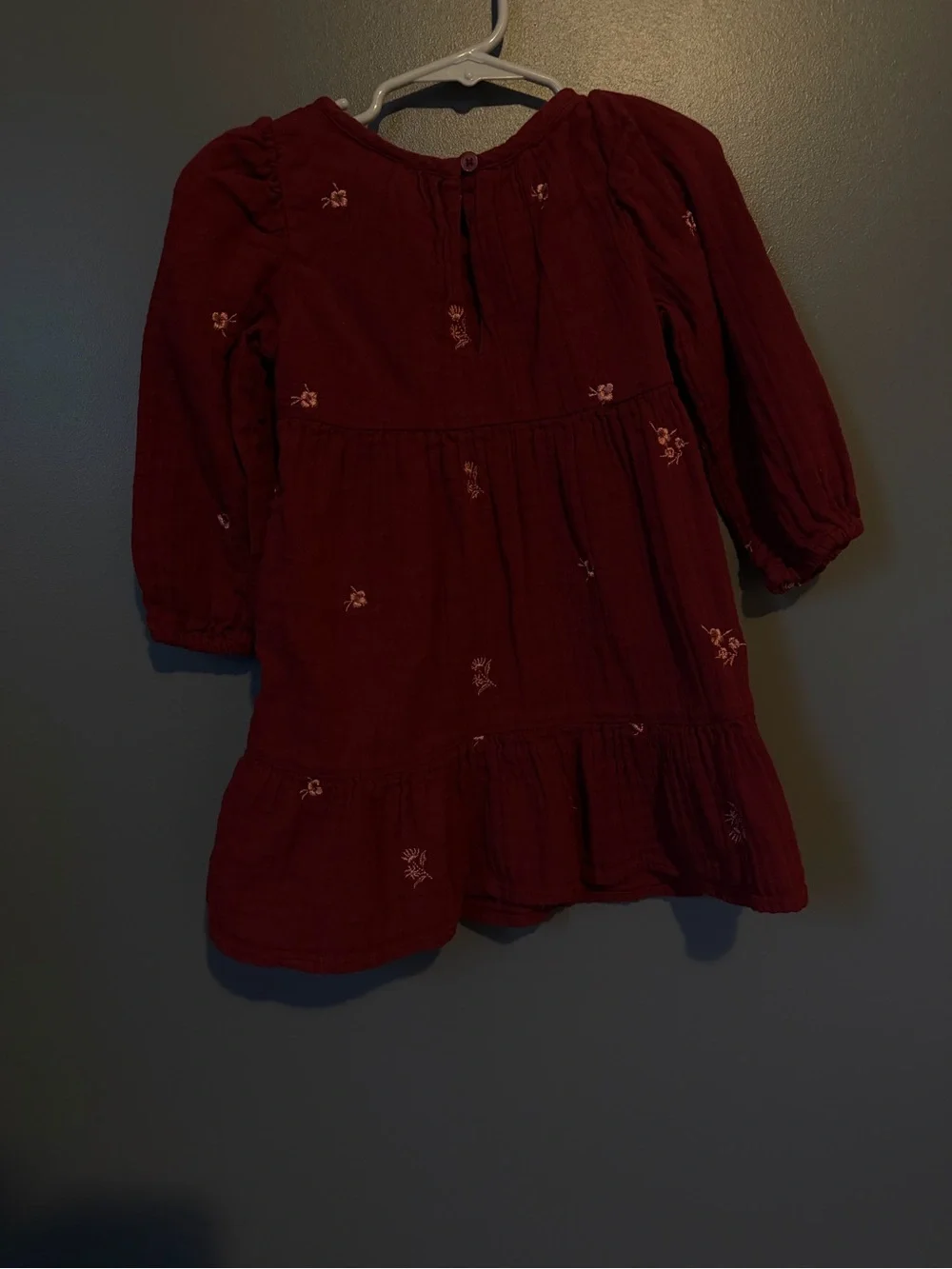 Cat & Jack Burgundy Long-Sleeve Floral Embroidered Dress